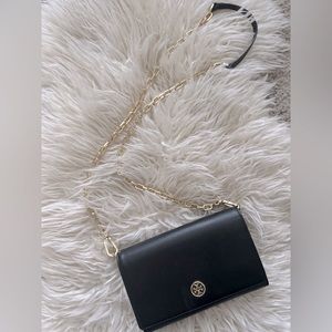 Tory Burch black wallet on chain handbag